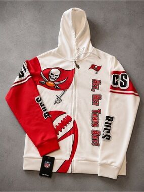 Tampa Bay Buccaneers White & Red Full‑Zip Hoodie Jacket